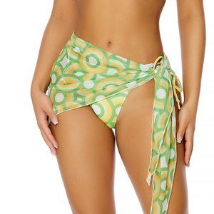 Sheer Print Sarong Side Tie Swim Coverup - Kiwi